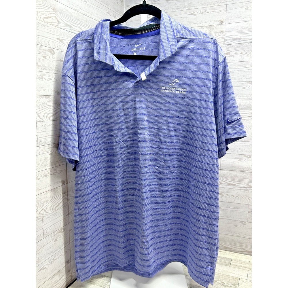 Mens Nike Dri-fit Polo Golf Shirt Purple Striped Ocean Course Hammock Beach XL - Picture 2 of 7